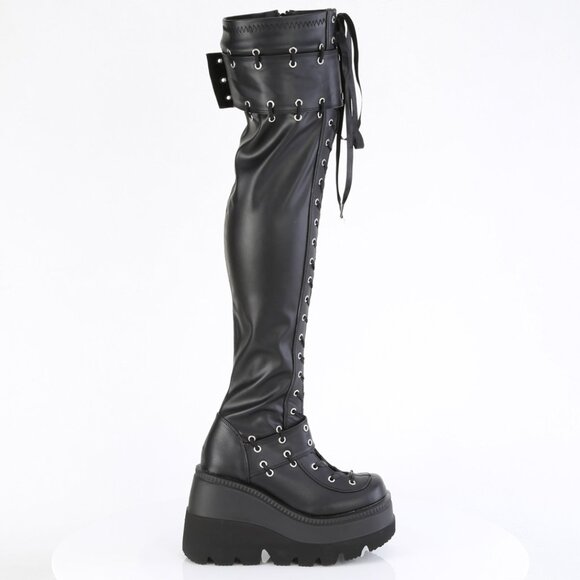Goth Wedge Platform Lace Up Thigh High Boots - Picture 1 of 6